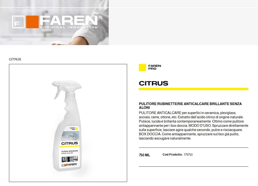 Promo 2 flacons 0,750 ml faren Citrus Désincrustant Détartrant antibuée douche robinetterie