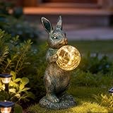 zuzuzen Solar Rabbit Statue with LED Lights, Outdoor Garden Decor, Bunny Figurine for Patio Yard, Lawn Ornament, Easter & Housewarming Gift