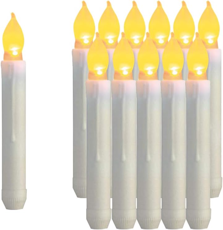 Set of 12 LED Flameless Taper Candles, 6.5" Tall Tapered Candlesticks Battery Operated, Warm Yellow Flickering Flame Christmas Candles for Birthday Party Chandelier Fireplace Decor