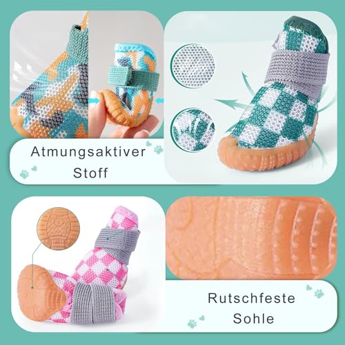 Kukaster Pet Hundeschuhe Pfotenschutz, 4 Stück atmungsaktive Hundeschuhe mit Rutschfester Sohle reflektierendem Klettverschluss Hundestiefel für kleine, mittlere, große Hunde, Orange Tarnung Size 4