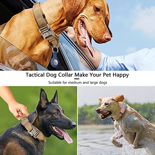 Image of Tactical Dog Collar,Adjustable Military Training Nylon Dog Collar with Control Handle for Medium and Large Dogs,with Patches and AirTags Case (M, Brown)