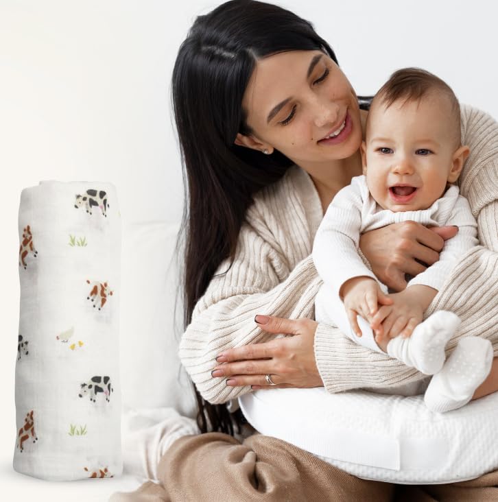 Image of Muslin Baby Swaddle - Breathable Receiving Blankets for Newborn Baby, 70% Viscose derived from Bamboo, 30% Spandex, Imported - Cow