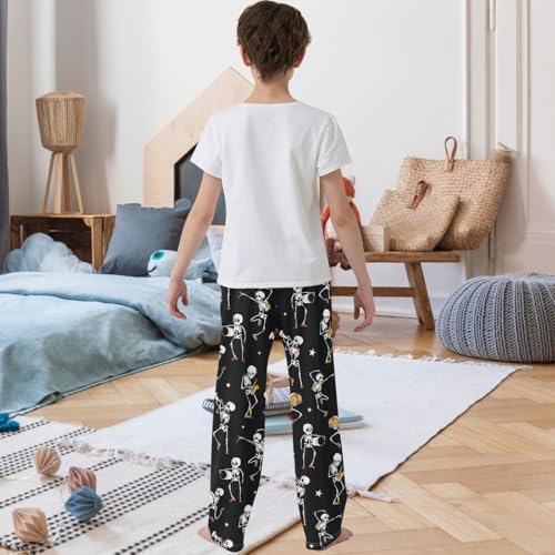 Boy's Pants Skull Dancing Playing Music Jogger Pants Elastic Waist Long Bottoms Trousers with Pockets 6-14 Years3