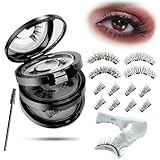 Magnetische Wimpern Set – 4 Paare Magnet Wimpern Natürlich Look mit Applikator, Halb- & Vollwimpern Styles, Wiederverwendbare Magnetwimpern ohne Kleber & Eyeliner, Upgrade mit 4 Magneten