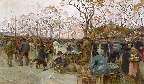 Lienzo el mercado de parisino para decorar salones elegantes con arte clásico de 60x90cm
