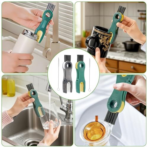 2 Stück Flaschendeckel Bürste, 3-in-1-Reinigungsbürste für Becherdeckel Fugenbürste, Cup Lid Cleaning Brush Set, Trinkhalm Bürste, Tragbare Reinigungspinsel, mit 2 Strohhalm Reinigungsbürsten