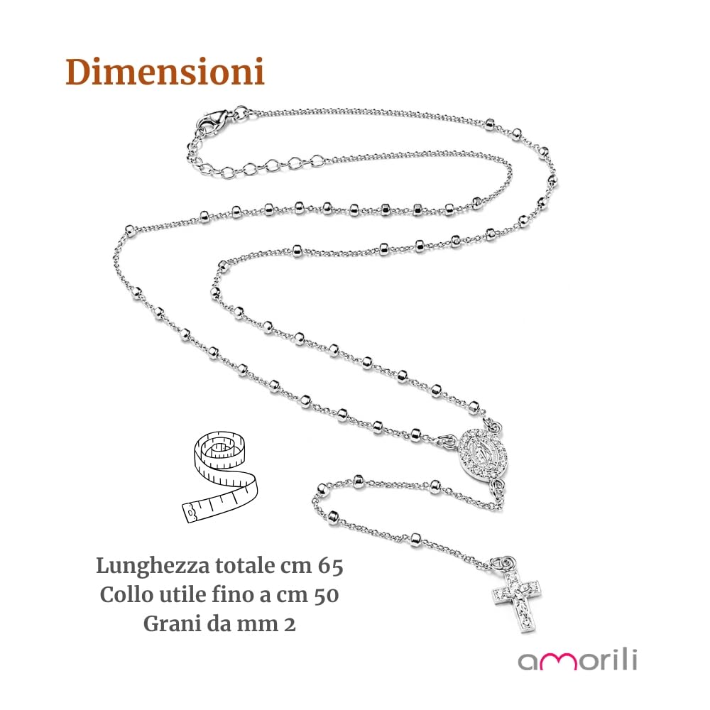Collana Rosario Donna in Argento 925 con Zirconi – Collana Religiosa Cattolica Cristiana di Fede – Gioiello Elegante Idea Regalo cll1384b