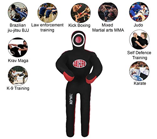 Jayefo Tonjon Mma Brazilian Jiu Jitsu Grappling Submission Standing Sitting Laying Throwing Dummy Wrestling Dummy Punching Heavy Bag - Unfilled (Black/Red, 5 Ft) #TOP2