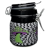 Ted Miller Innovation Airtight Glass Storage Jar Medium 3.75'' Tall ( Wavy Checkboard with Green & Purple Mushrooms)