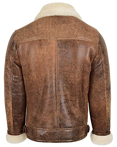House Of Leather Mens echte schapenvacht jas piloot vliegende stijl cross zip blauw - Image 3