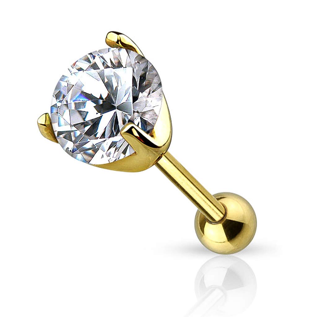 Autiga® Ohr Piercing 14 Karat 585 Echtgold Zirkonia Stecker Tragus Helix Cartilage Barbell Kristalle