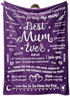 Niyewsor Mum Gifts for Mothers Day, Blanket Gifts for Mum from Daughter Son, Mum Birthday Gifts, Presents for Mum Mummy on Valentine's Mothers Day Christmas, Best Mum Ever Fluffy Blanket 50 x 60 IN
