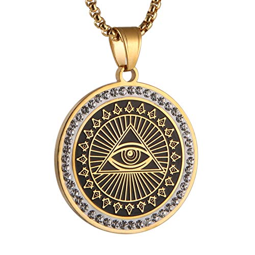 AsAlways Eye of Providence Necklace for Men Stainless Steel Ancient Mystical Triangle All Seeing Eye Necklace Pendant Jewelry Gift (Gold)