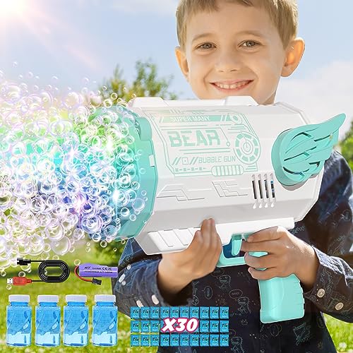Skirfy Bubble Machine Gun,112 Holes Bubble Gun with Colorful Lights and