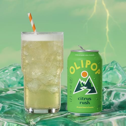Image of OLIPOP Prebiotic Soda Pop, Citrus Rush, Pantry Pack Packed with Prebiotics, Fiber, and Botanicals, Gluten Free, GMO Free, 12oz (12-Cans) (Packaging May Vary)