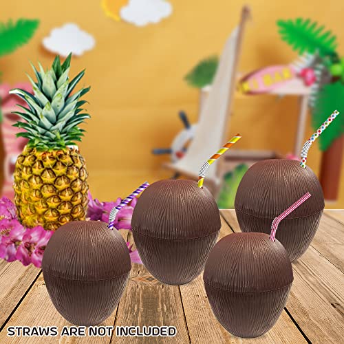 Artcreativity Plastic Coconut Cups, Set Of 4, Coconut Party Cups With Holes For Straws, Great For Luau And Tropical Party Decorations, Halloween Party Supplies With A Realistic Design, 5 Inches Tall #TOP5
