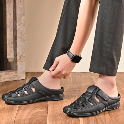 Image of Leather Half Sandals for Men | Casual Open Backless Sandal Footwear