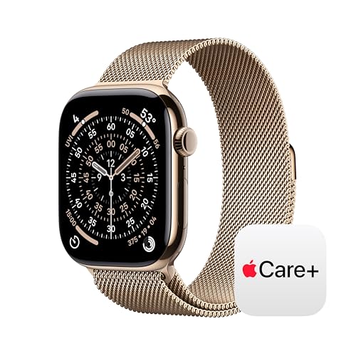 Image of Apple Watch Series 11 [GPS + Cellular 46mm] Smartwatch with Gold Titanium Case with Gold Milanese Loop - M /L. Sleep Score, Fitness Tracker, Health Monitoring with AppleCare+ (2 Years)