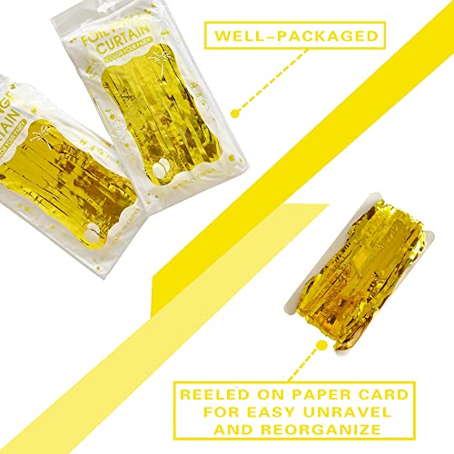 2 Packs Gold Metallic Foil Fringe Tinsel Table Skirts For Rectangle Tables Streamer Curtains Backdrop For Birthday Wedding Christmas Graduation Baby Shower Halloween Party Decoration -29X108 Inch #TOP1