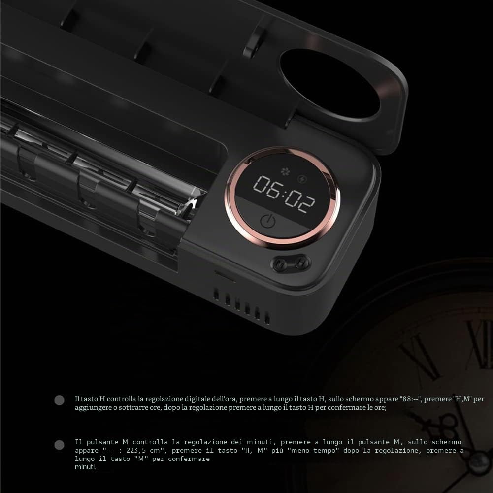 Sterilizzatore per spazzolino da denti UV, ricaricabile, supporto da parete con display a LED, accessori da bagno, nero