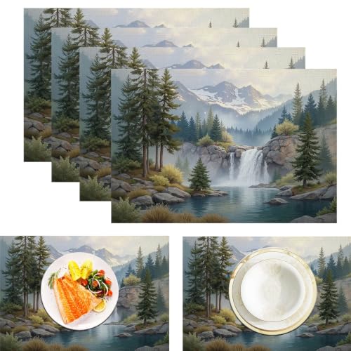 Set de table lin de qualité supérieure | Décors montagne et forêt lavables - 3