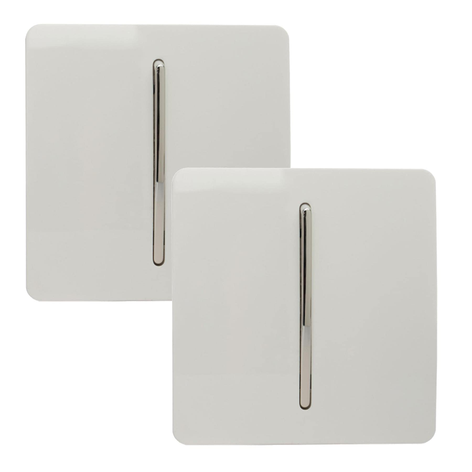 Trendi Switch 1 Gang 1 or 2 Way Ice White Rocker Light Switch - Screwless Plate - Fireproof ABS Plastic - Twin Pack