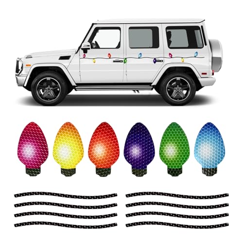 Yourkar 100 PCS Christmas Car Refrigerator Decorations Set, Reflective Magnetic Christmas Light Stickers & Lines Magnet, Christmas Decoration for Car Garage Mailbox, Car Accessories