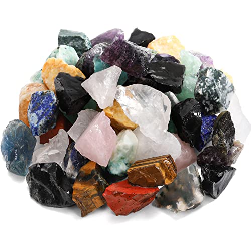 Peohud 2.4lbs Bulk Rough Stones Mix, Natural Raw Crystal Stones, Rough Gemstones Healing Stones for Tumbling, Cabbing, Yoga, Meditation, Fountain Rocks, Decoration