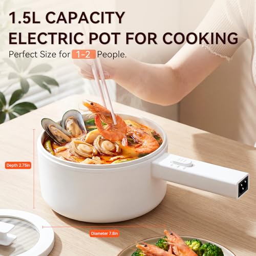 Image of Electric Hot Pot, 1.5L Mini Hot Pot, Ceramic Glaze Non-stick Portable Pot, Electric Pot for Steak, Egg, Fried Rice, Oatmeal, Soup, Ramen with Dual Power Control, Electric Pot for Dorm