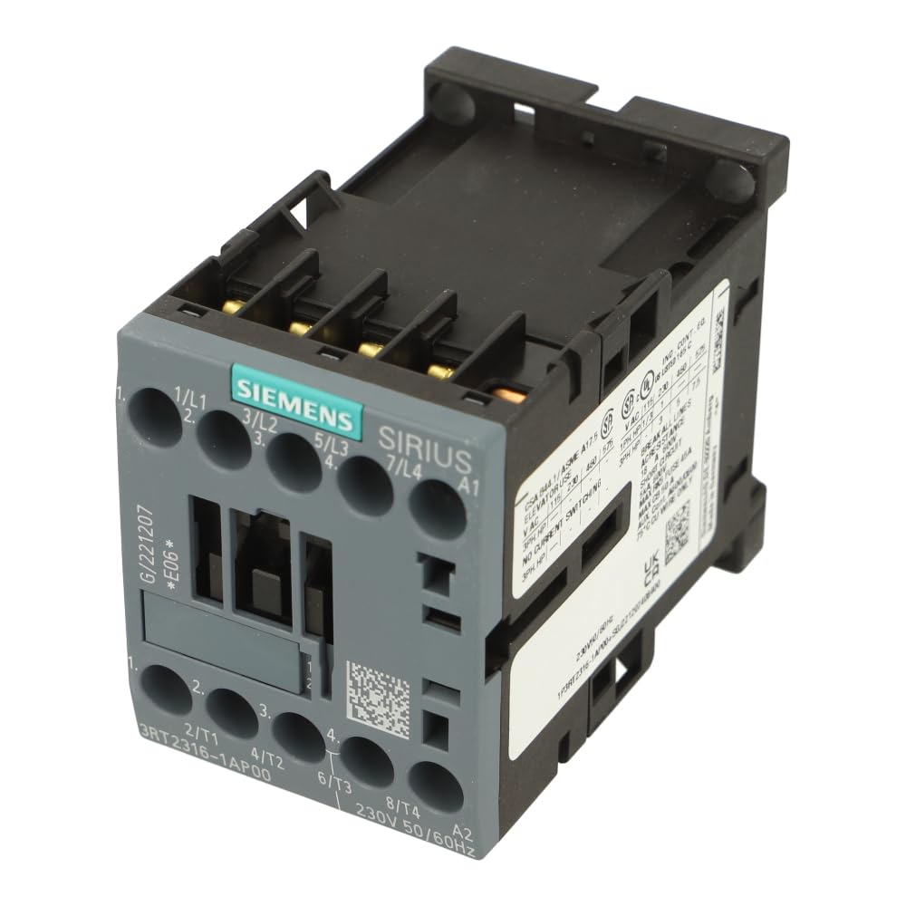 3RT2316-1AP00 | SIEMENS CONTACTOR, 4NO, AC-1, 18A, 230VAC, 50/60HZ, 4 Pole, Size S00, Screw Terminal