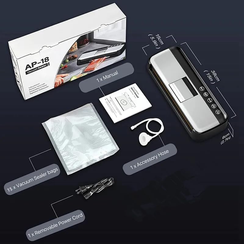 Miniatura 9 de Máquina selladora al vacío de 85 KPa, sellador automático de alimentos de un solo toque con 15 bolsas, secohúmedoselladomanualexterno Vac, alambre