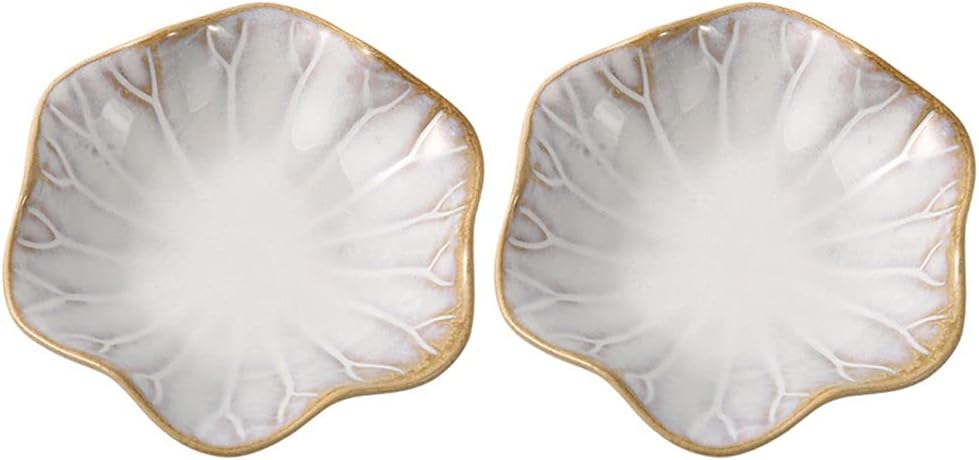 GeRRiT Snack Serving Dishes Sauce Dish Set Lotus Leaf Shape Ceramic Dipping Bowls Mini Condiment Dish Sushi Dipping Bowl Snack Serving Dishes Flower Porcelain Small Saucer Dessert Dishes, White