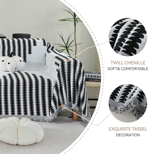 DeepDream Sofa Überzug 1/2/3/4 Sitzer, Chenille Sofaüberwurf Waschbar L Form Sektionssofa, Couch Überzug Sofa Überwurfdecke Futonbezug für Haustiere Kinder, 180 x 300cm, E Schwarz