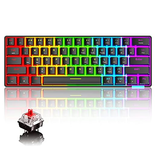 60 % mekaniskt tangentbord med sladd/trådlöst Bluetooth 5.0 tangentbord med dubbla lägen 61-tangenter, RGB regnbåge LED-bakgrundsbelyst USB Type-C vattentätt speltangentbord anti-ghosting-tangenter för spelare och skrivare (röd strömbrytare)