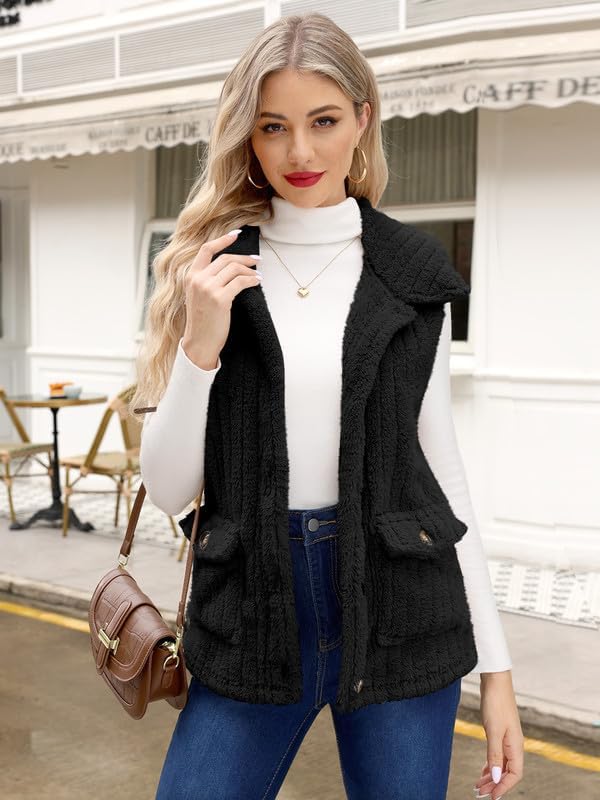 Vista 4 de Spadehill Chaleco de forro polar para mujer, chaleco de solapa cálido para otoño e invierno