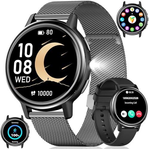 Smartwatch Damen mit Taschenlampe, 1,26‘’ HD Display Fitnessuhr für Frauen mit Anrufannahme, Herzfrequenz-/Schlaf-/SpO2-...