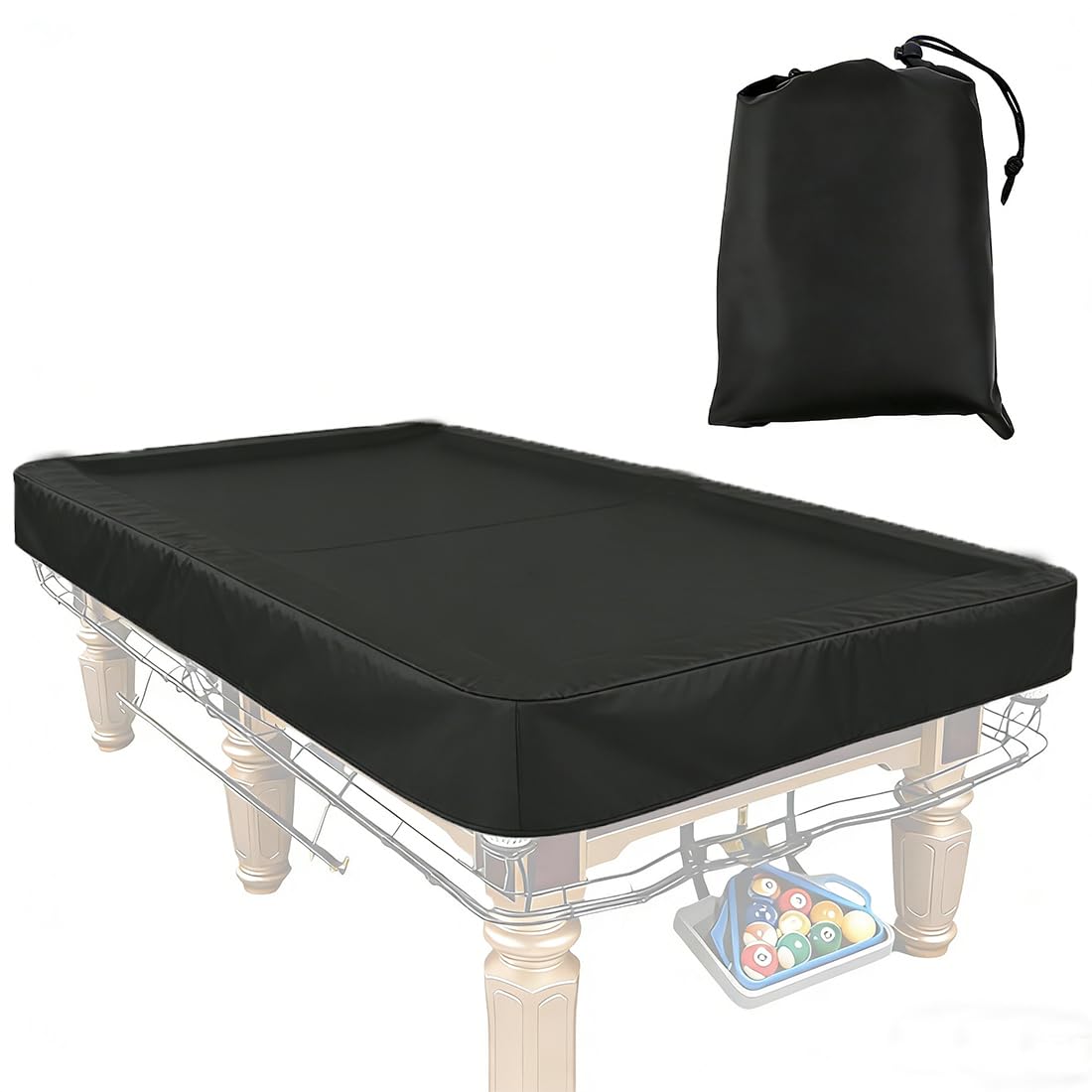 Vurixfo 7ft Billiard Pool Table Cover, 210D Oxford Cloth Snooker Table Covers Waterproof Black Snooker Pool Tables Dust Cover with Drawstring and Storage Bag for Indoor Outdoor, 233x132x20cm