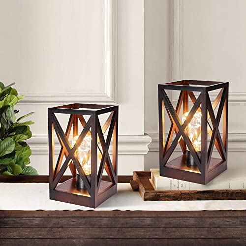 Wingbo 2 Pack Retro Battery Powered Table Lamps, Battery Operated Cordless Desk Lamps, Portable Lamp Set With Bulbs For Living Room Dining Room, Patio Backyard Indoor Outdoor Use, Brown Red Finish #TOP1