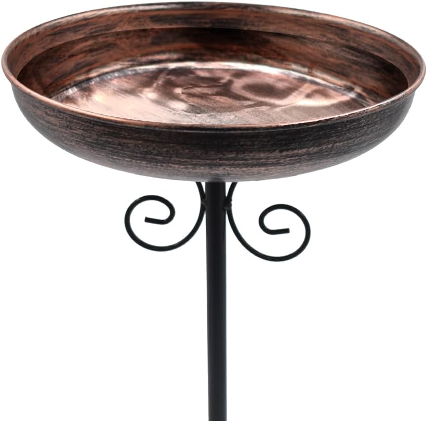 Small Metal Bird Baths for Outdoors, 10" Dia Bowl with Stake Birdbaths Garden Yard Lawn Decor Brown