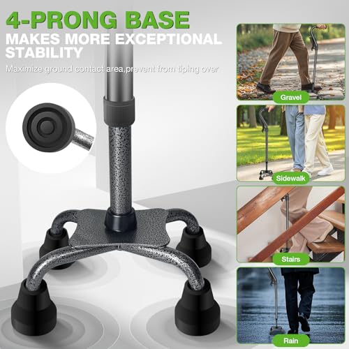 Walking Canes for Women & Men, Adjustable Folding Quad Cane, Heavy Duty Walking Sticks Canes for Seniors Balance,Collapsible, Lightweight Self Standing Cane with 2nd Handle and 4-Pronged Base - Image 3