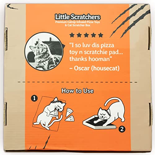 Little Scratchers Pizza Cat Toys (Large) - Cat Gifts, Cat Presents, Cat Birthday Gift - 6 Pizza Catnip Toys & Thick Cardboard Cat Scratcher Pad - Cute Cat Toys, Funny Cat Toys For Indoor Cats #TOP2