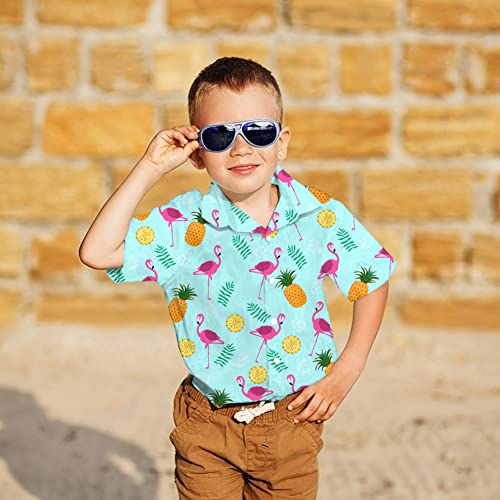 Little Boy's Button Down Pineapple Shirts Short Sleeve Aloha Kids Hawaiian Shirt Flamingos Novelty Graphic Pattern Tee Beach Party Blue Blouses T Shirt Top 3-4 Years Old #TOP2