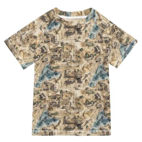Kids Bathing Suit Short Sleeve Rash Guard Boys 11T Game Map