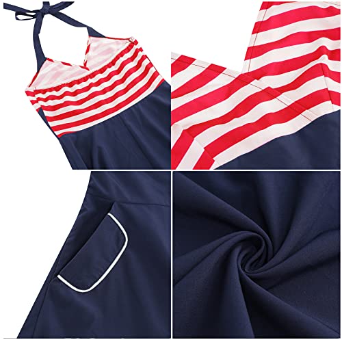 Image of Women Dress American Flag Print Vintage Maxi Dress