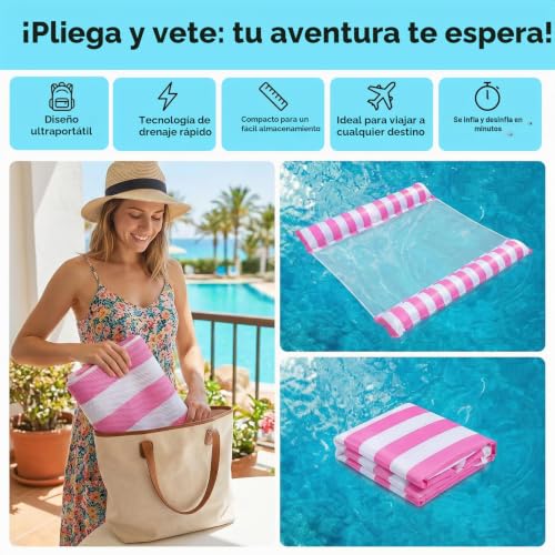 Miniatura 2 de Colchoneta Hinchable Piscina Para 2 Adultos, Flotadores Piscina, 132x130cm Colchoneta Inflable Flotante Con Red, Plegable Hamaca De Agua Flotante Para Adultos Y Niños, Piscinas Y Playas