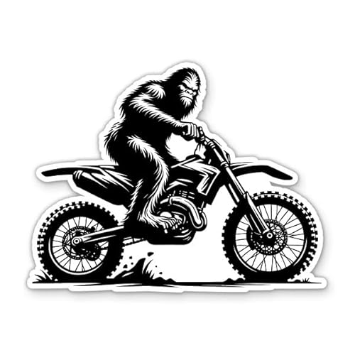 Bigfoot Riding a Dirt Bike Vinyl Sticker - for Water Bottle