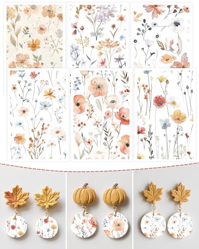Puocaon Flower Clay Transfer Paper - 18 Pcs Flower Botanical Art Design Transfer Sheets for Polymer Clay Colorful Floral Earrings Design Jewelry Making