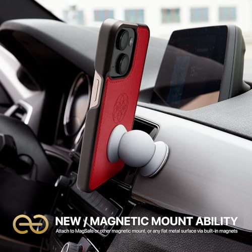 Image of dreem Fibonacci Compatible with iPhone 14 Plus Wallet case / 2-in-1 Shockproof case and Detachable Vegan Leather Folio, MagSafe Compatible, RFID Protection [Red]