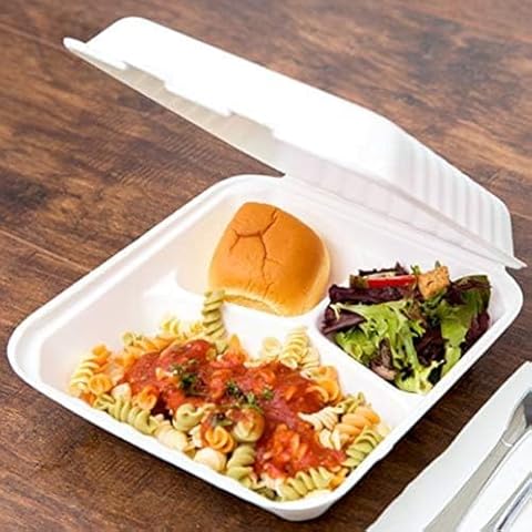 HOT BARGAINS 200 Bagasse Clamshell Lunch Boxes Cover