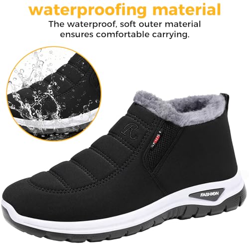 Herren-Winterstiefel mit Fellfutter, rutschfeste Slip-On-Sneaker, leichte wasserdichte Walkingschuhe für Herren, rutschfeste Sohle, dicke Sohle mit Unterstützung, weiche Innenausstattung, elastischer